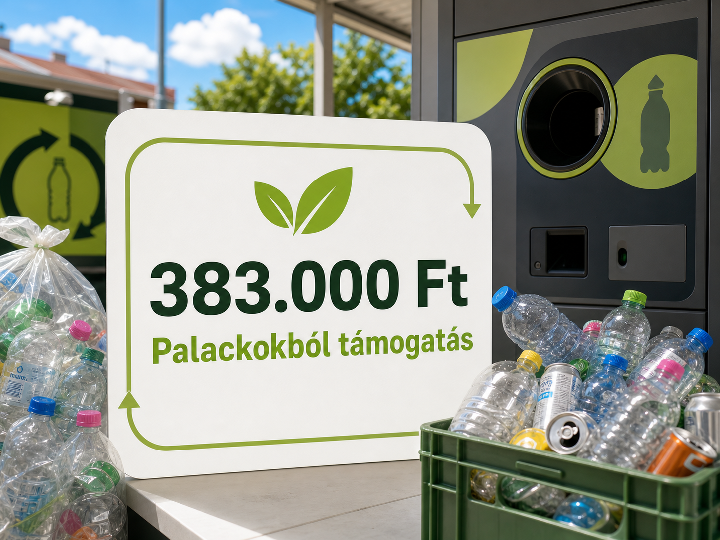 Palackvisszaváltásból származó támogatást bemutató illusztráció